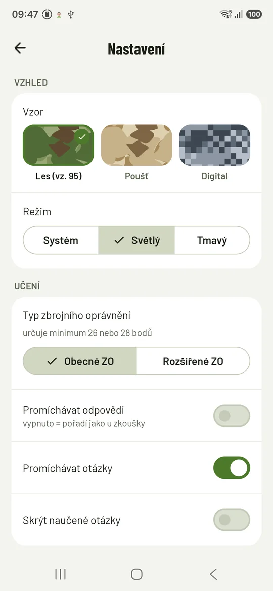 Nastavení se třemi maskáčovými vzory
